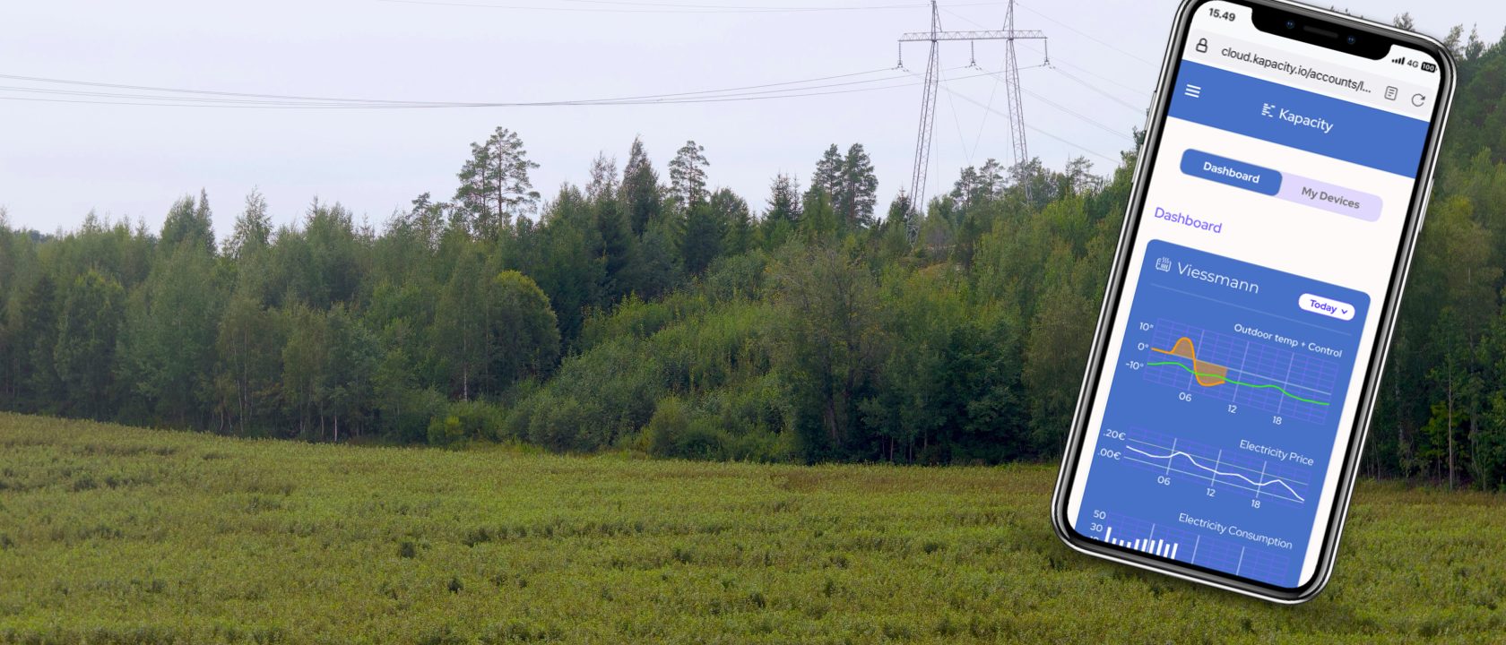 Sähkönsiirron voimalinja ja puhelimen ohjausapplikaatio